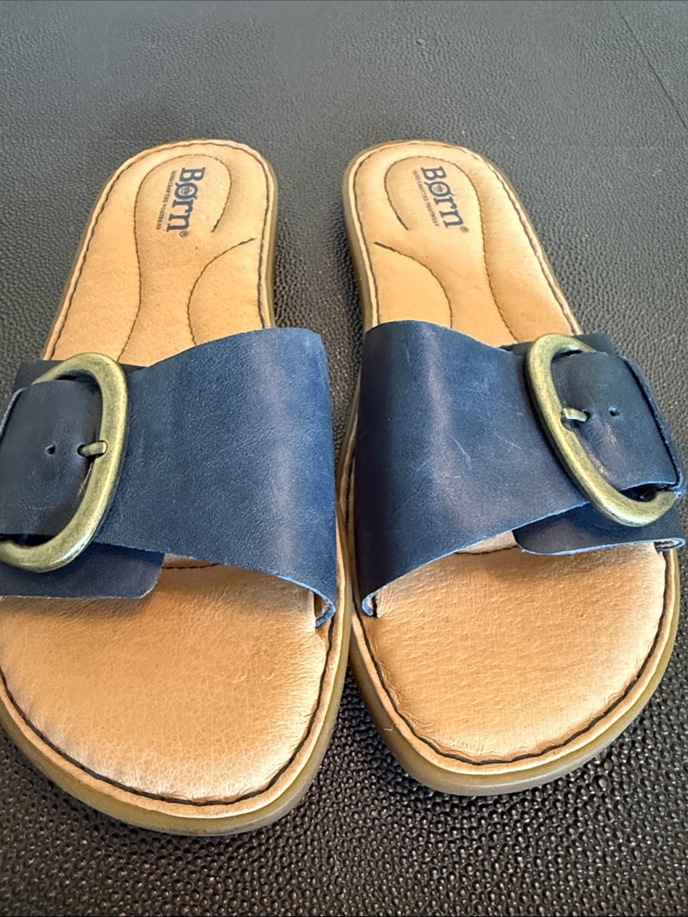 Born Miarra Navy Slide Sandals with Big Buckle size 6 - Picture 2 of 7